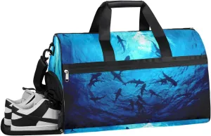 Ocean Animal Sharks Sports Gym Bag for Women and Men Travel Duffel Bag Overnight Shoulder Bag Waterproof Workout Bag Portable Sports Tote with Shoes Compartment