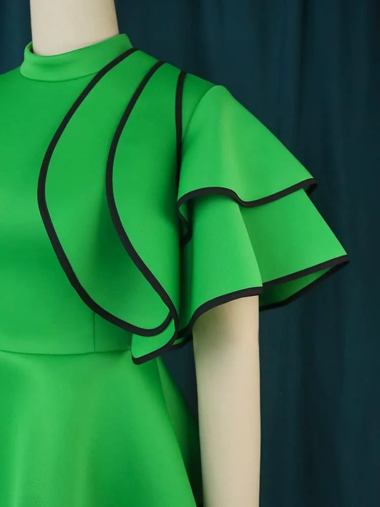 ONTINVA Women's Casual Sleeveless Ruffled Crew Neck Green Dress Mini Bodycon Mock Neck Office Work Casual Puplum Dresses