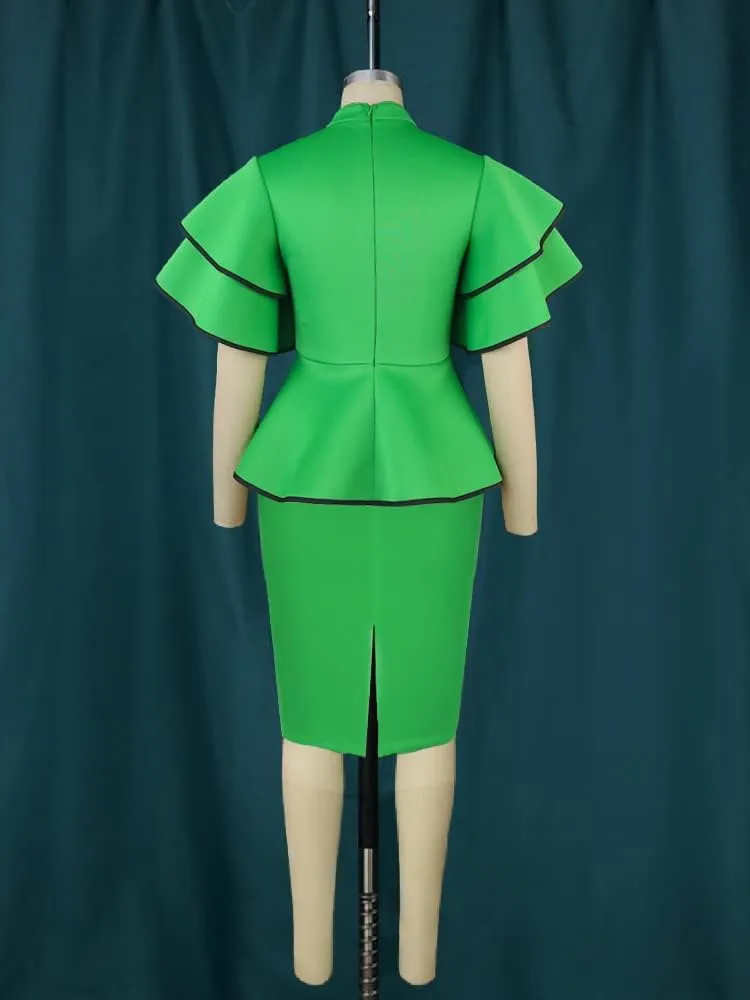 ONTINVA Women's Casual Sleeveless Ruffled Crew Neck Green Dress Mini Bodycon Mock Neck Office Work Casual Puplum Dresses