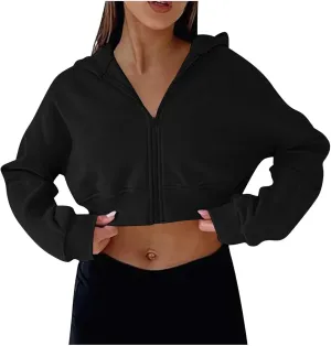 Oversized Half Zipper Cropped Hoodies Sweatshirts for Women2024 Casual V Neck Long Sleeve Solid Color Tunic Tops