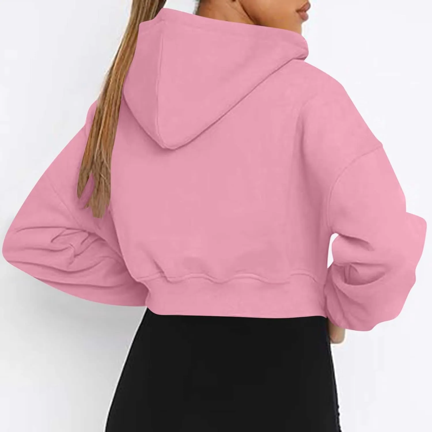 Oversized Half Zipper Cropped Hoodies Sweatshirts for Women2024 Casual V Neck Long Sleeve Solid Color Tunic Tops