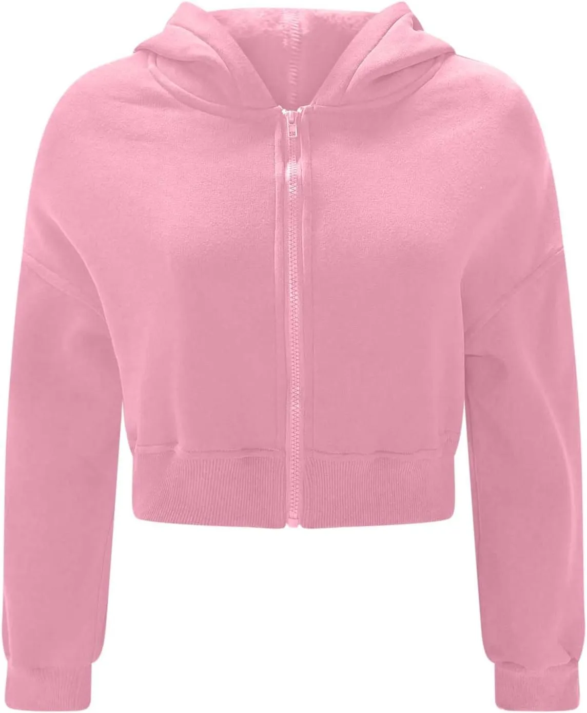 Oversized Half Zipper Cropped Hoodies Sweatshirts for Women2024 Casual V Neck Long Sleeve Solid Color Tunic Tops