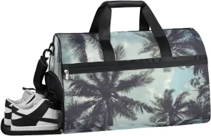 Palm Leaf Theme Sports Gym Bag with Wet Pocket & Shoes Compartment Waterproof Workout Duffel Bag for Women and Men Weekender Overnight Duffle Bag Travel Carry-on Tote