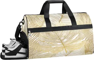 Palm Tree Golden Leaves Resistant Sports Gym Bag for Women Men Travel Duffel bag with Wet Pocket & Shoes Compartment Waterproof Weekender Bag 19.7"x9.9"x13"