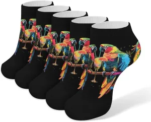 Parrots Drinking 5 Pairs Low Cut Ankle Socks for Men Women Athletic Running Socks No Show Breathable