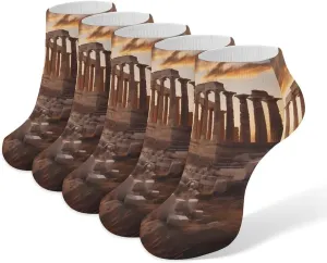 Parthenon Temple on A Sunset 5 Pairs Low Cut Ankle Socks for Men Women Athletic Running Socks No Show Breathable