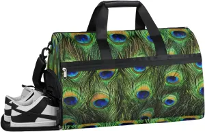 Peacock Pattern Sports Gym Bag with Wet Pocket & Shoes Compartment Waterproof Workout Duffel Bag for Women and Men Weekender Overnight Duffle Bag Travel Carry-on Tote