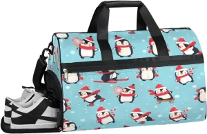 Penguin Animal Sports Gym Bag with Wet Pocket & Shoes Compartment Waterproof Workout Duffel Bag for Women and Men Weekender Overnight Duffle Bag Travel Carry-on Tote
