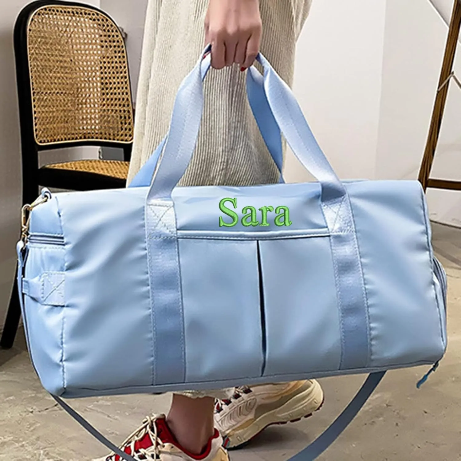 Personalized Duffel Bag Custom Embroidered Gym Bag Travel Sports Duffel Bags with Compartment for Shoes Wet Dry Clothes Weekender Bag Overnight Bag for Women Men