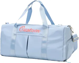 Personalized Duffel Bag Custom Embroidered Gym Bag Travel Sports Duffel Bags with Compartment for Shoes Wet Dry Clothes Weekender Bag Overnight Bag for Women Men