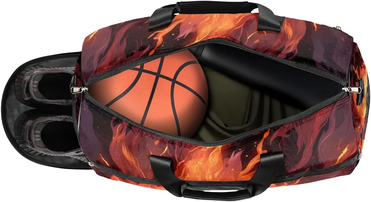 Personalized Gym Bag for Boys Men, Personalized Custom Sports Duffle Bag with Shoes Compartment, Customized Dance Bag Weekender Overnight Bag Travel Duffel Bag, Fire Sports Basketball