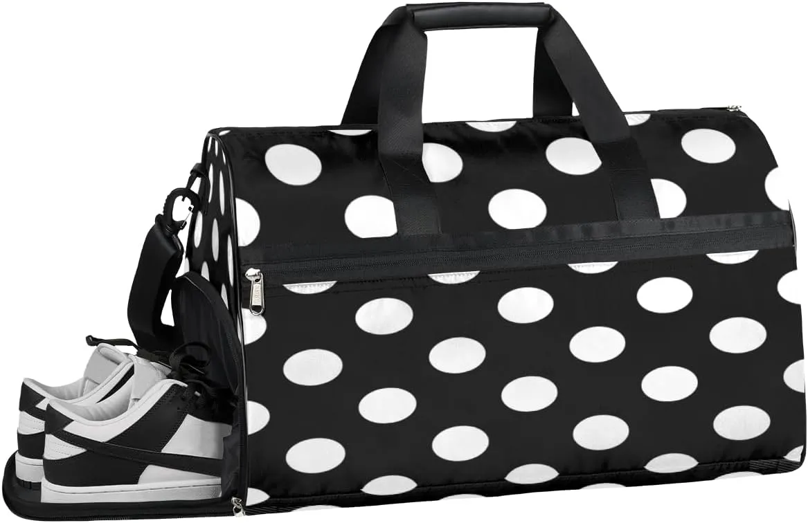 Polka Dot Sports Gym Bag with Wet Pocket & Shoes Compartment Waterproof Workout Duffel Bag for Women and Men Weekender Overnight Duffle Bag Travel Carry-on Tote