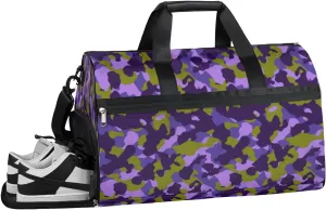 Purple Camo Sports Gym Bag with Wet Pocket & Shoes Compartment Waterproof Workout Duffel Bag for Women and Men Weekender Overnight Duffle Bag Travel Carry-on Tote