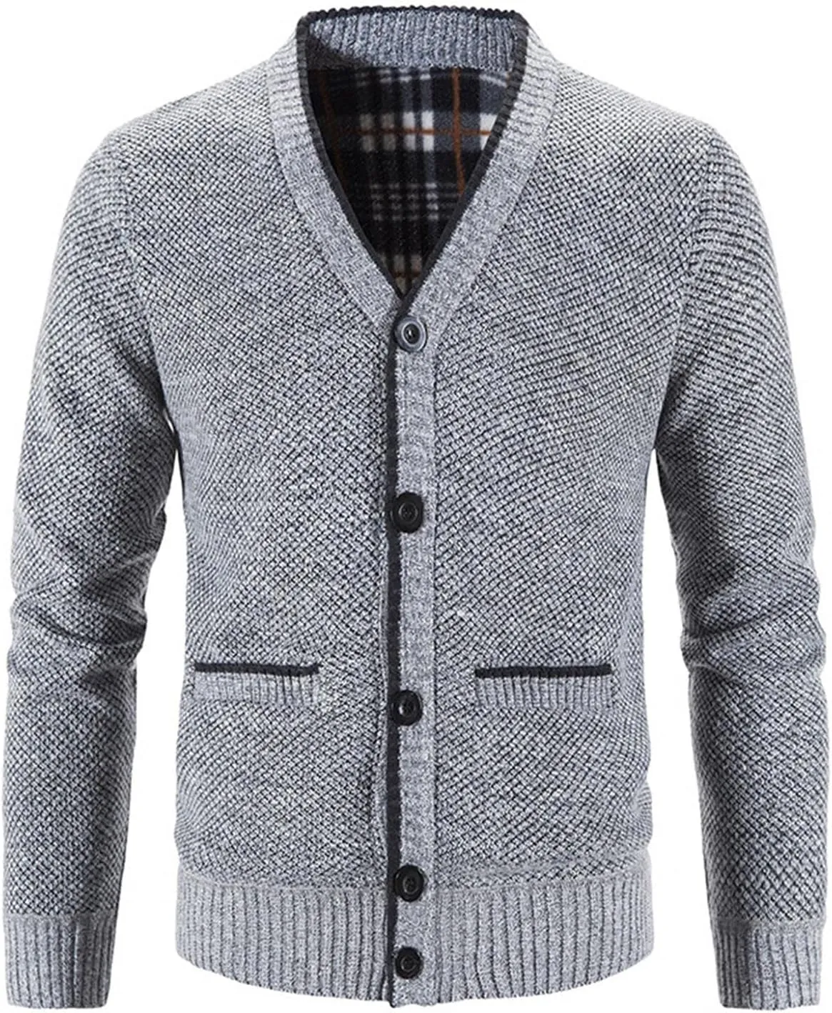 QWENTMTNTY Mens Casual Button Down Cardigan Sweaters Slim Fit Waffle Knit Sweater Jacket V Neck Pockets Fall Coat Big and Tall