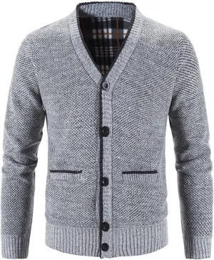 QWENTMTNTY Mens Casual Button Down Cardigan Sweaters Slim Fit Waffle Knit Sweater Jacket V Neck Pockets Fall Coat Big and Tall