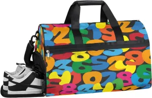 Rainbow Numbers Sports Gym Bag with Wet Pocket & Shoes Compartment Waterproof Workout Duffel Bag for Women and Men Weekender Overnight Duffle Bag Travel Carry-on Tote