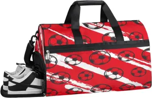 Red Football Sports Gym Bag with Wet Pocket & Shoes Compartment Waterproof Workout Duffel Bag for Women and Men Weekender Overnight Duffle Bag Travel Carry-on Tote