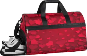 Red Hearts Sports Gym Bag with Wet Pocket & Shoes Compartment Waterproof Workout Duffel Bag for Women and Men Weekender Overnight Duffle Bag Travel Carry-on Tote