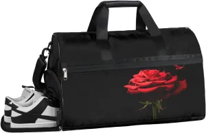 Red Rose Butterfly Sports Gym Bag with Wet Pocket & Shoes Compartment Waterproof Workout Duffel Bag for Women and Men Weekender Overnight Duffle Bag Travel Carry-on Tote
