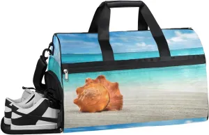 Shell On The Beach Sports Gym Bag with Wet Pocket & Shoes Compartment Waterproof Workout Duffel Bag for Women and Men Weekender Overnight Duffle Bag Travel Carry-on Tote