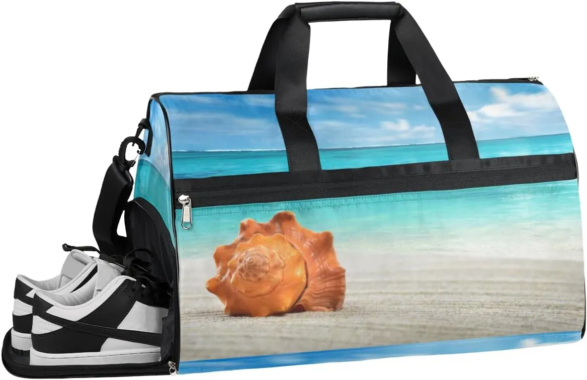 Shell On The Beach Sports Gym Bag with Wet Pocket & Shoes Compartment Waterproof Workout Duffel Bag for Women and Men Weekender Overnight Duffle Bag Travel Carry-on Tote