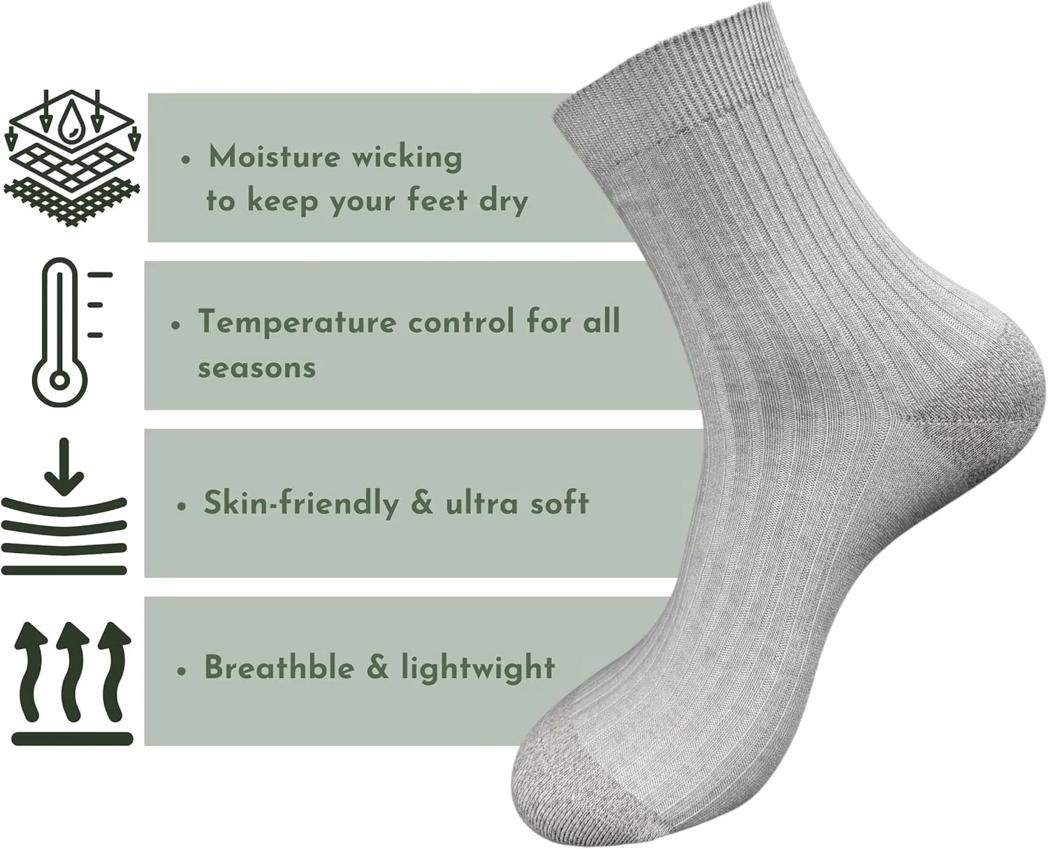 Silver Crew Work Socks for Men Women – Breathable, Moisture-Wicking, Durable Fit, All-Day Comfort