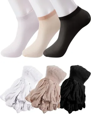 Sintege 600 Pieces Disposable Foot Socks for Trying on Boots Shoes, Ankle High Nylon Footies for Women, Disposable Non Slip Socks for Guest, Black, White, Beige