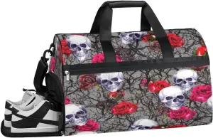 Skeleton Floral Style Sports Gym Bag with Wet Pocket & Shoes Compartment Waterproof Workout Duffel Bag for Women and Men Weekender Overnight Duffle Bag Travel Carry-on Tote
