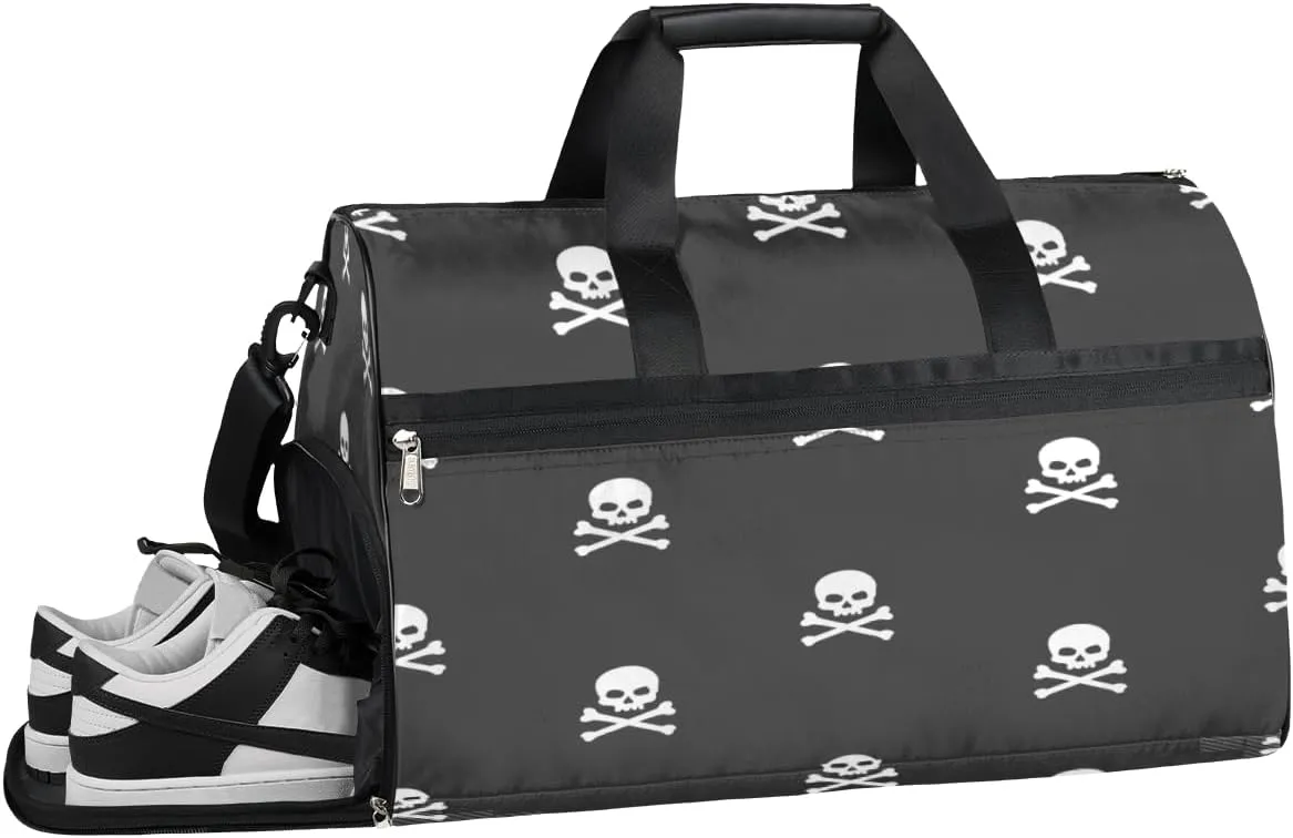 Skeleton Print Sports Gym Bag with Wet Pocket & Shoes Compartment Waterproof Workout Duffel Bag for Women and Men Weekender Overnight Duffle Bag Travel Carry-on Tote