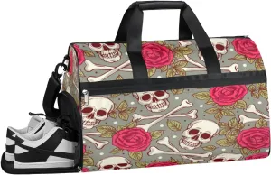 Skull Theme Sports Gym Bag with Wet Pocket & Shoes Compartment Waterproof Workout Duffel Bag for Women and Men Weekender Overnight Duffle Bag Travel Carry-on Tote