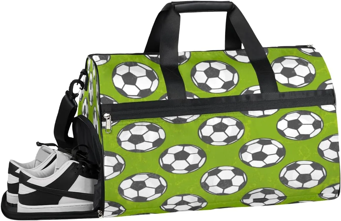Soccer Patterns Sports Gym Bag with Wet Pocket & Shoes Compartment Waterproof Workout Duffel Bag for Women and Men Weekender Overnight Duffle Bag Travel Carry-on Tote