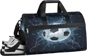 Soccer Sports Sports Gym Bag with Wet Pocket & Shoes Compartment Waterproof Workout Duffel Bag for Women and Men Weekender Overnight Duffle Bag Travel Carry-on Tote