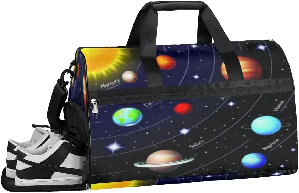 Solar System Sports Gym Bag with Wet Pocket & Shoes Compartment Waterproof Workout Duffel Bag for Women and Men Weekender Overnight Duffle Bag Travel Carry-on Tote