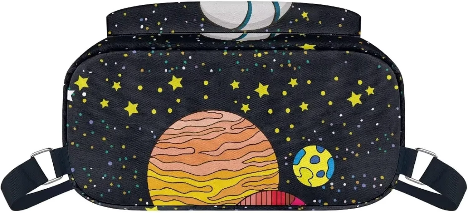 Space Cat Planets Print Drawstring Backpack Sports Gym Bag with Shoes Compartment, Waterproof Draw String Back Bag for Men Women School Bag for Boy Girl Bookbag