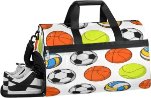 Sports Ball Pattern Sports Gym Bag with Wet Pocket & Shoes Compartment Waterproof Workout Duffel Bag for Women and Men Weekender Overnight Duffle Bag Travel Carry-on Tote