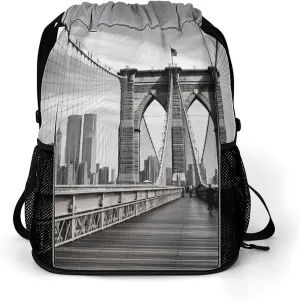 Sports Belt Pocket,Brooklyn Bridge Drawstring Backpack,drawstring Bag,travel Drawstring Backpack with Side Pocket