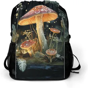 Sports Belt Pocket,Butterfly Mushroom Drawstring Backpack,drawstring Bag,travel Drawstring Backpack with Side Pocket