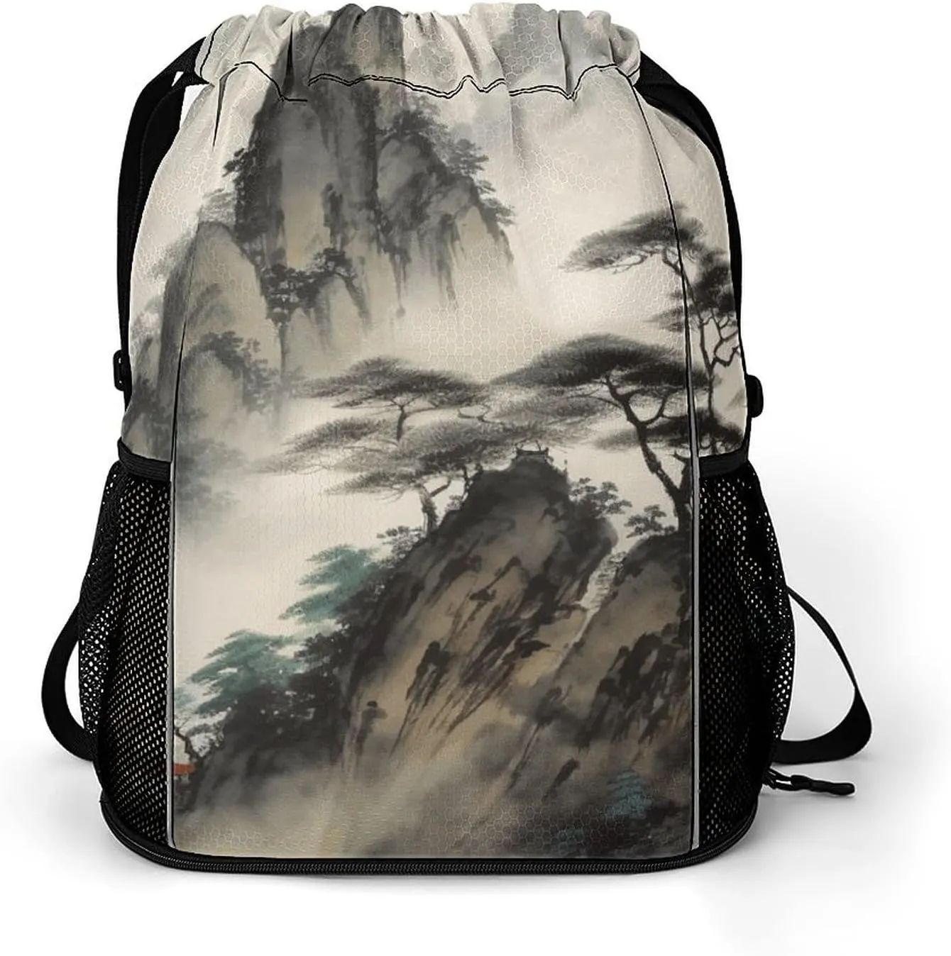 Sports Belt Pocket,Chinese Landscape Painting Drawstring Backpack,drawstring Bag,travel Drawstring Backpack with Side Pocket