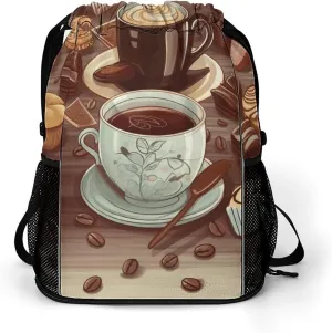 Sports Belt Pocket,Coffee And Sweets Sugar Chocolate Drawstring Backpack,drawstring Bag,travel Drawstring Backpack with Side Pocket