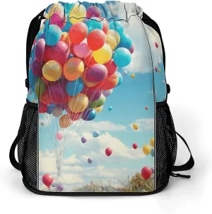 Sports Belt Pocket,Colorful Balloons Blue Sky Drawstring Backpack,drawstring Bag,travel Drawstring Backpack with Side Pocket
