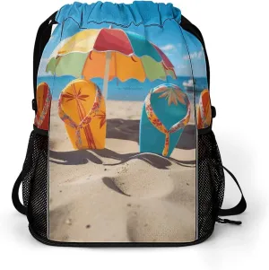 Sports Belt Pocket,Colorful Flip Flops Beach Ball Drawstring Backpack,drawstring Bag,travel Drawstring Backpack with Side Pocket
