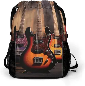 Sports Belt Pocket,Cool Electric Guitar Drawstring Backpack,drawstring Bag,travel Drawstring Backpack with Side Pocket