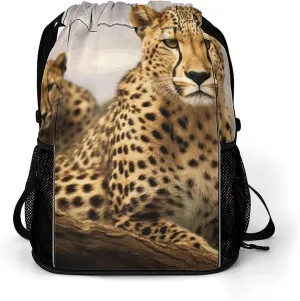 Sports Belt Pocket,Cool Leopard Drawstring Backpack,drawstring Bag,travel Drawstring Backpack with Side Pocket