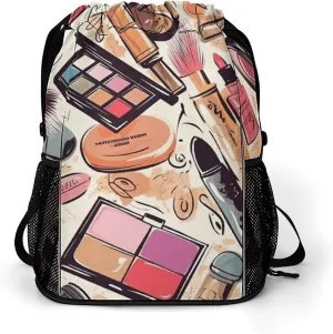 Sports Belt Pocket,Cosmetic And Makeup Theme Pattern Drawstring Backpack,drawstring Bag,travel Drawstring Backpack with Side Pocket