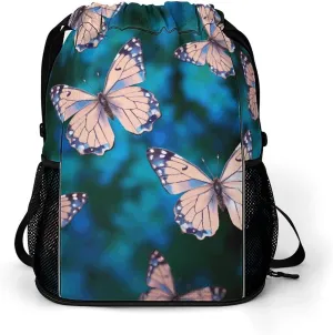 Sports Belt Pocket,Cute Butterflies Drawstring Backpack,drawstring Bag,travel Drawstring Backpack with Side Pocket