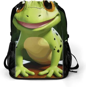 Sports Belt Pocket,Cute Frog Drawstring Backpack,drawstring Bag,travel Drawstring Backpack with Side Pocket