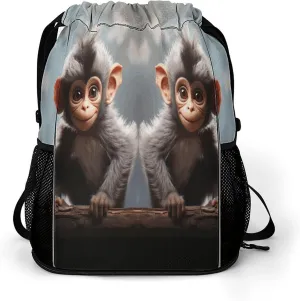 Sports Belt Pocket,Cute Monkey Drawstring Backpack,drawstring Bag,travel Drawstring Backpack with Side Pocket
