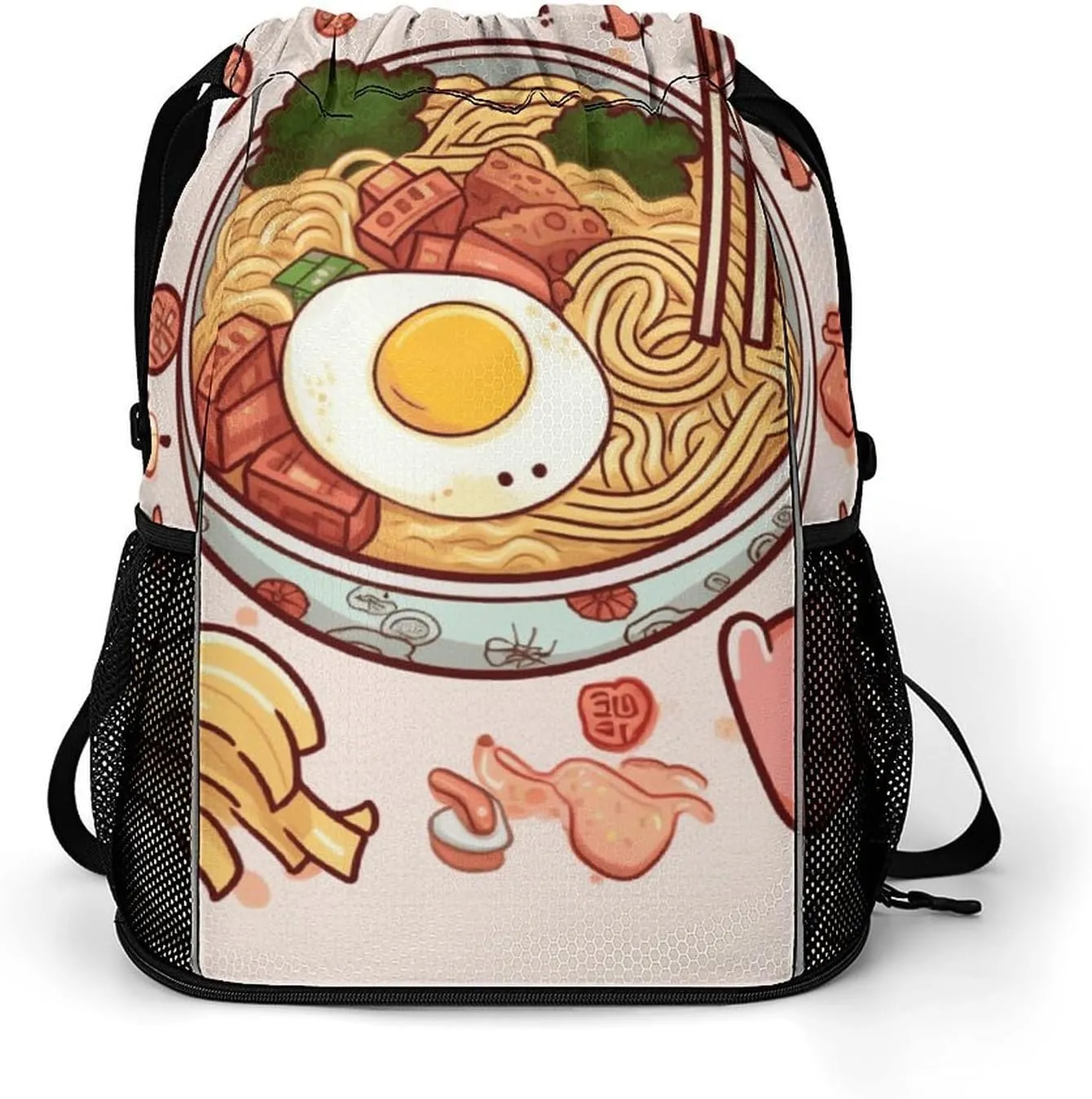 Sports Belt Pocket,Delicious Sweet Ramen Drawstring Backpack,drawstring Bag,travel Drawstring Backpack with Side Pocket