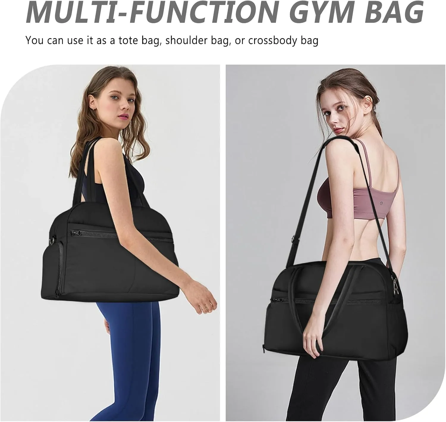 Sports Gym Bag for Women, Lightweight Travel Duffle Bags with Shoe Compartment & Wet Pocket, Weekender Overnight Bag Fitness Workout Bag with Toiletry Bag, P-black, Casual & Fashion