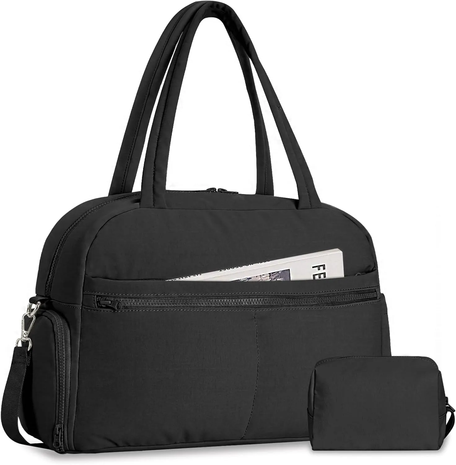 Sports Gym Bag for Women, Lightweight Travel Duffle Bags with Shoe Compartment & Wet Pocket, Weekender Overnight Bag Fitness Workout Bag with Toiletry Bag, P-black, Casual & Fashion